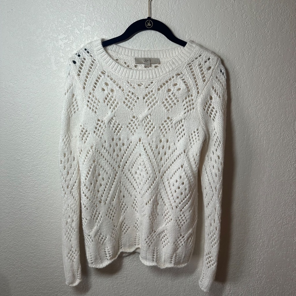 LOFT White Open Knit Pullover Sweater – Size Medium - Picture 2 of 4